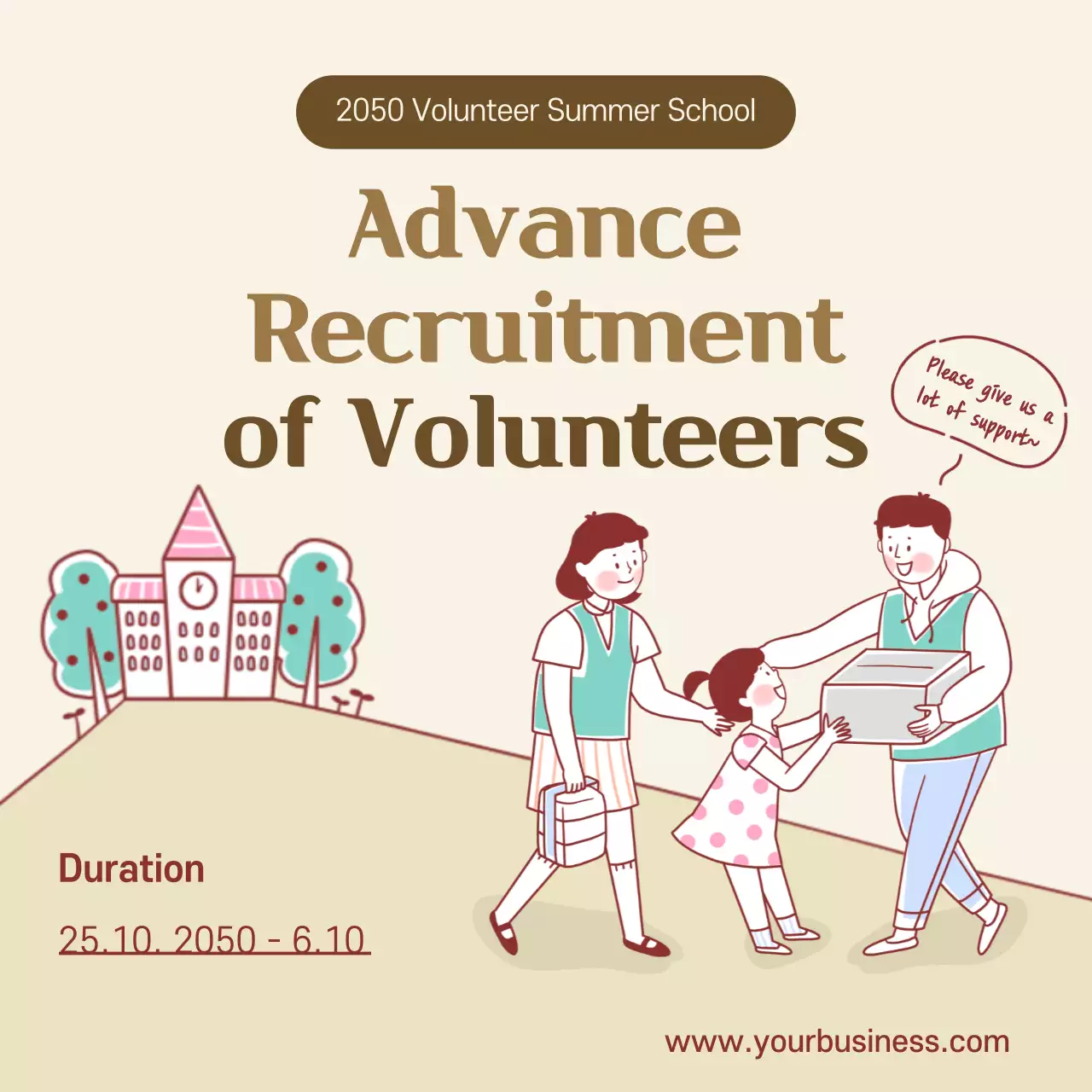 Beige Minimal Volunteer Recruitment Notice Social Media Post