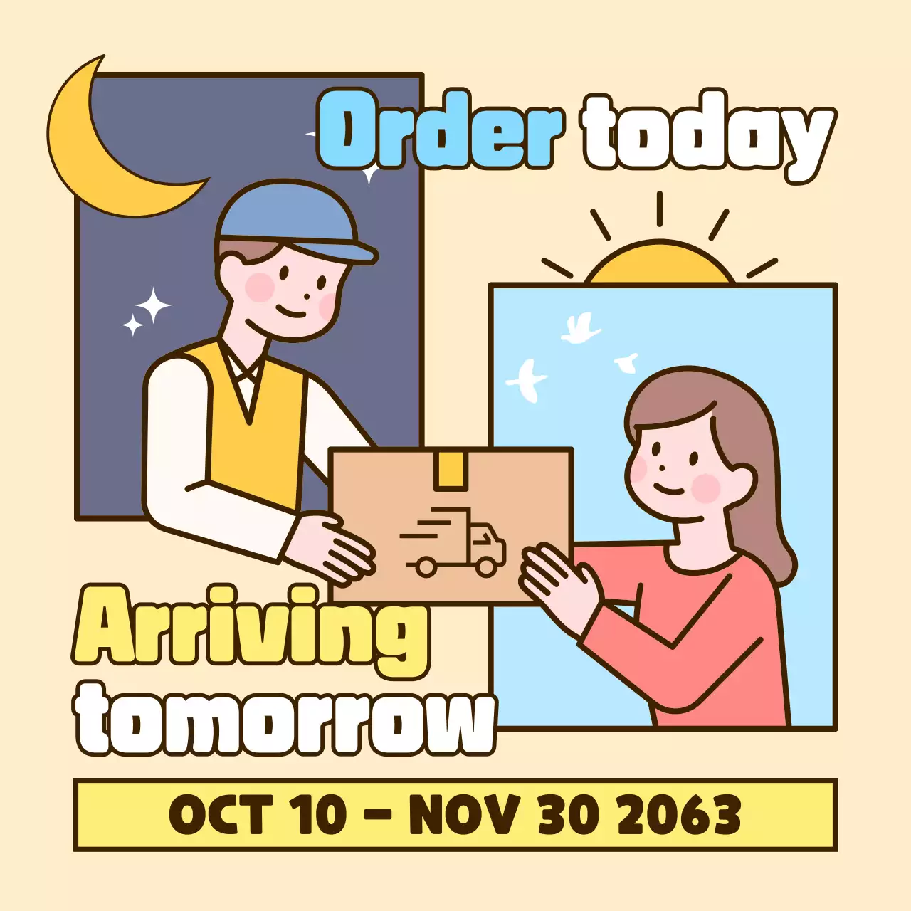 Beige Retro Delivery Promotion Social Media Post