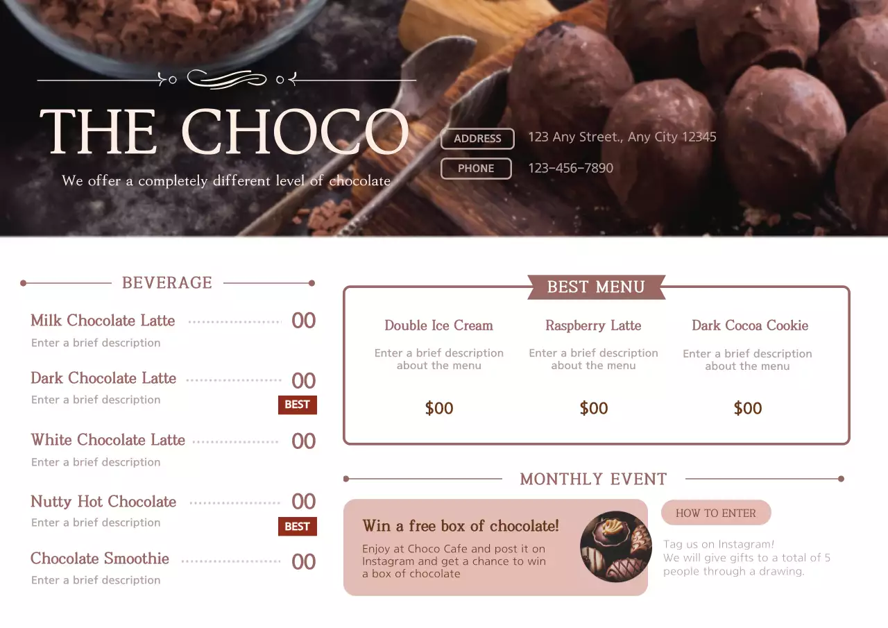 Brown Elegant Chocolate Menu Poster