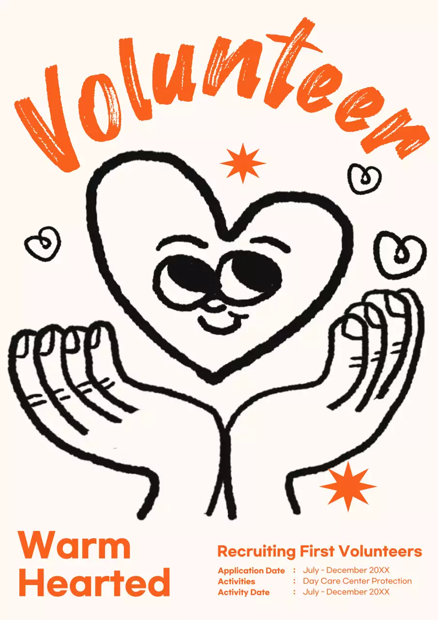 오렌지 레트로 자원봉사 모집 포스터