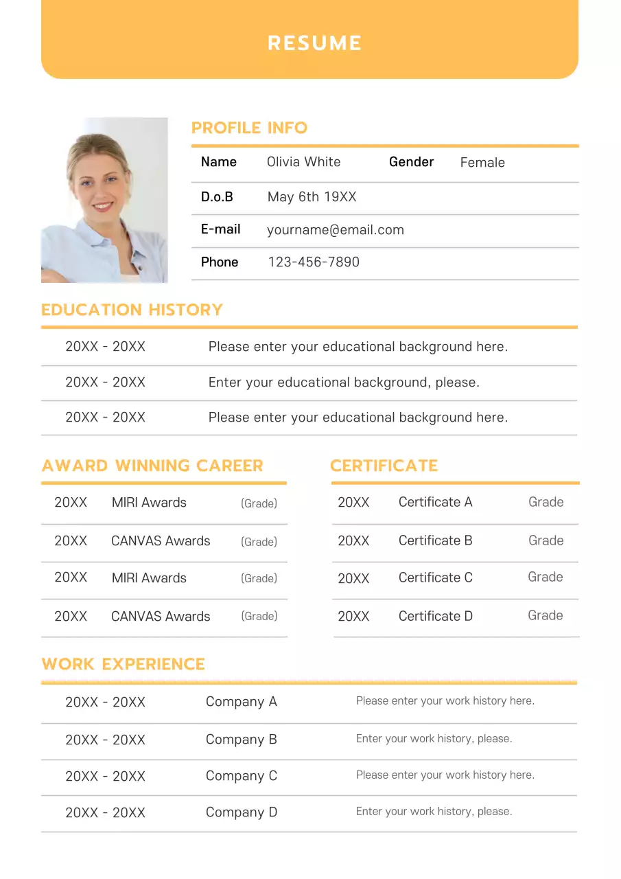 Resume with a cute yellow concept