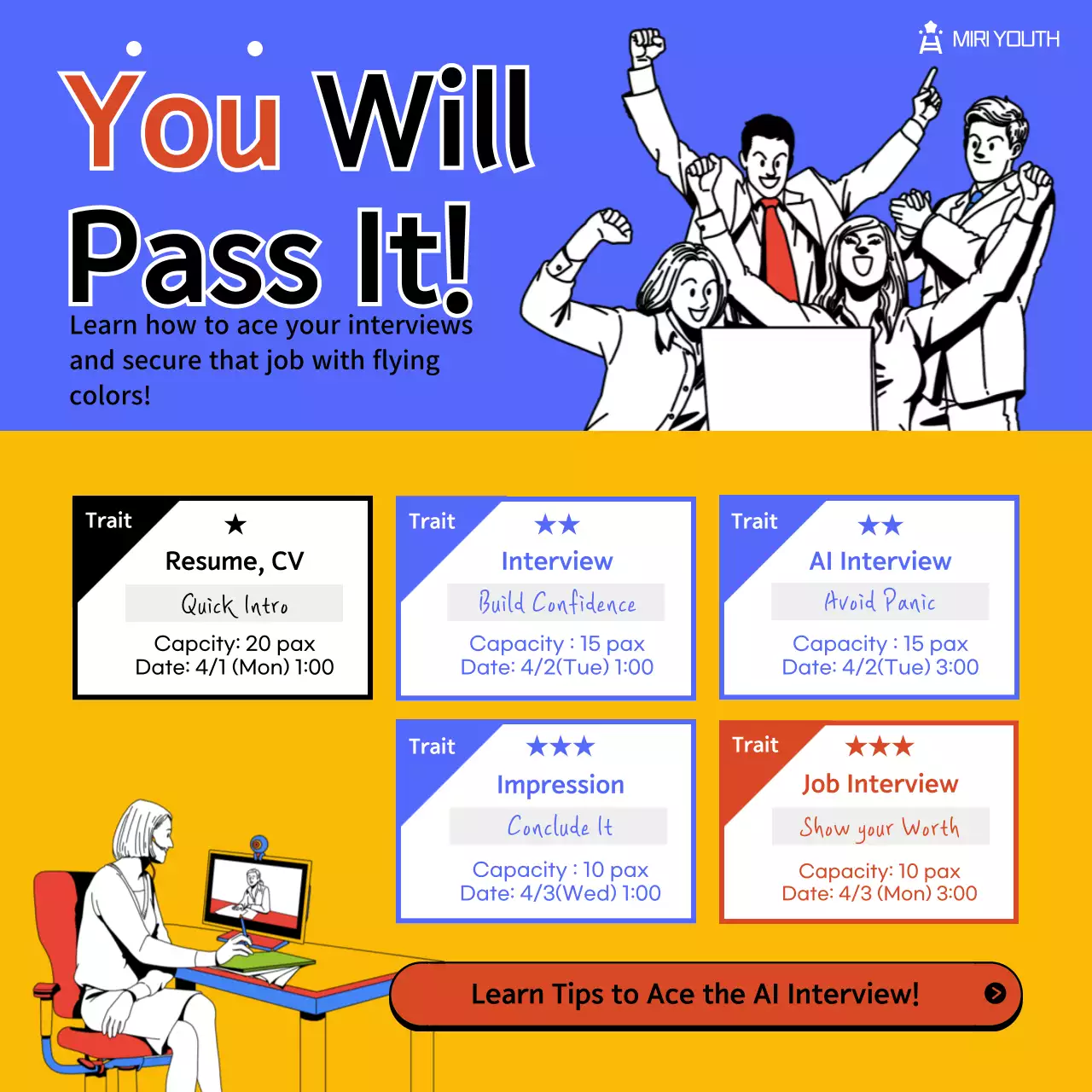 Job Interview Consulting with Manga Illustration Concept Job Acceptance Program