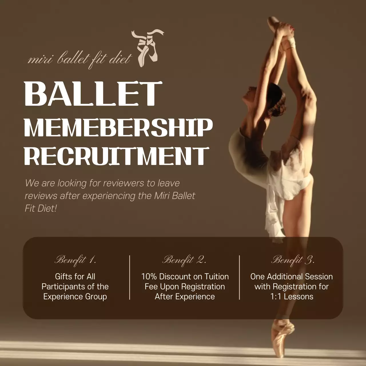 Highlighting Ballet Photos in Brown Ballet Fit Diet Recruitment Event