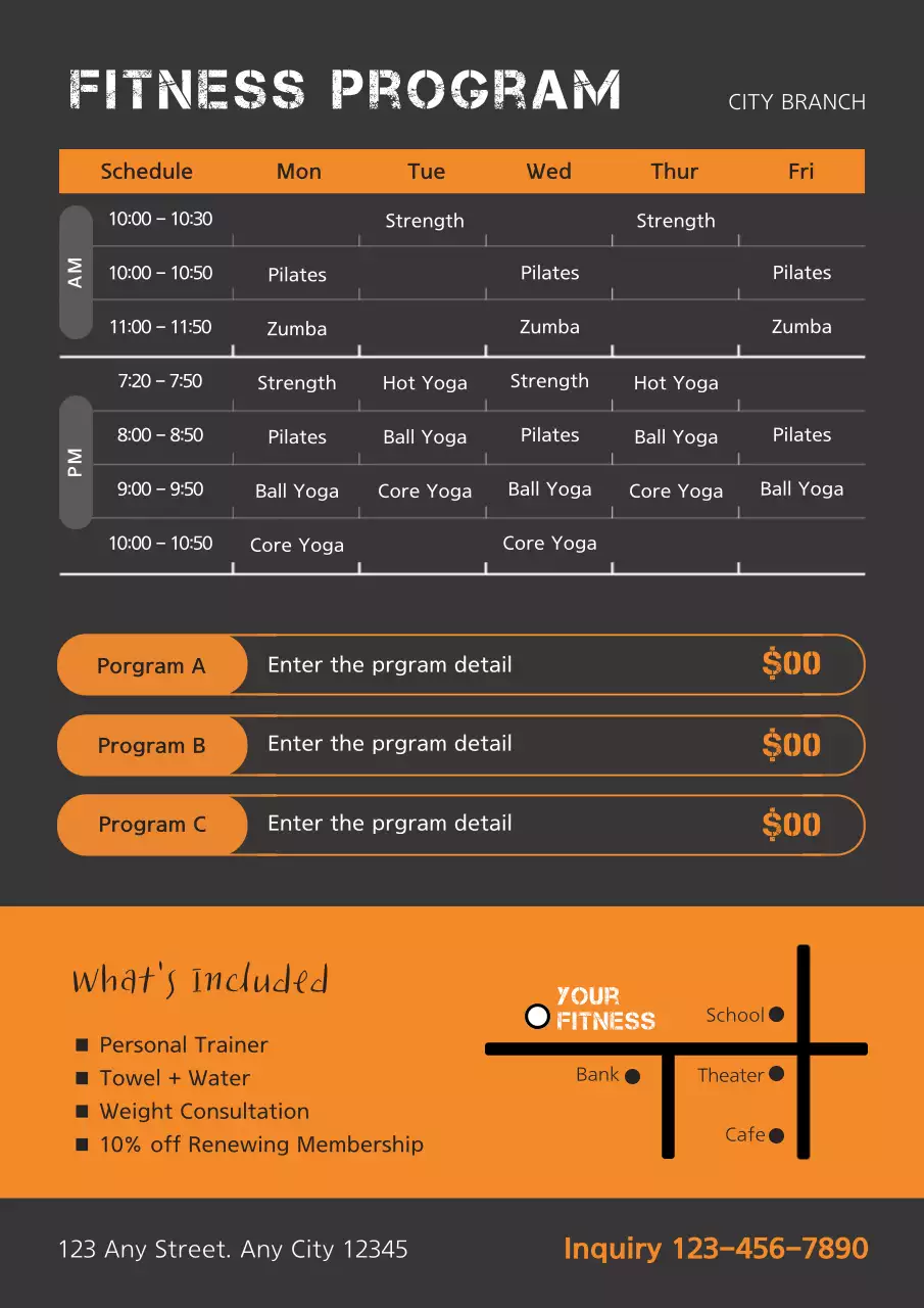 Orange Modern Fitness Schedule Poster
