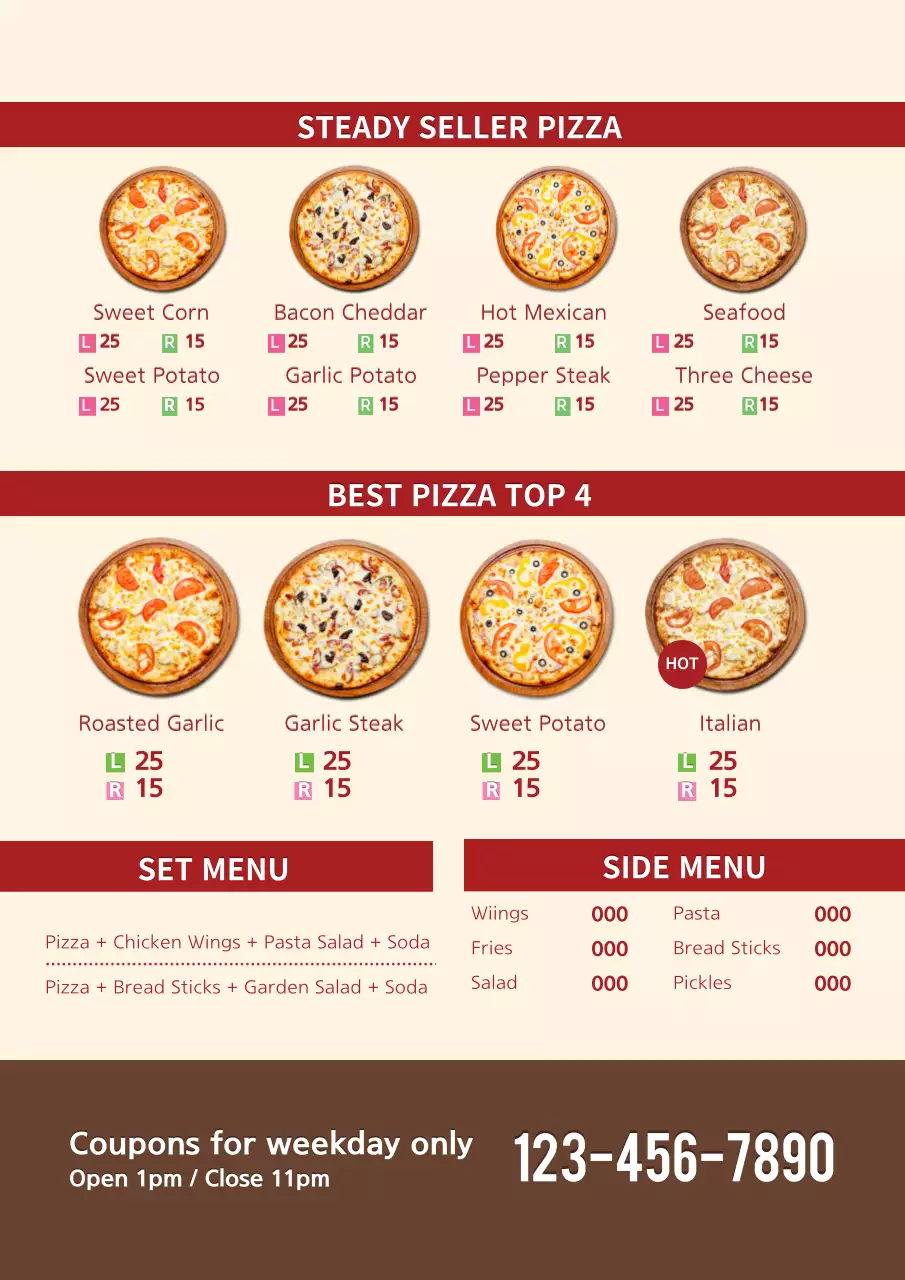 Beige Simple Pizza Menu Poster