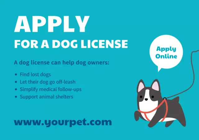 Teal Simple Dog License Promotion Poster