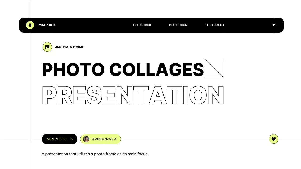 블랙과 화이트에 옐로우그린으로 포인트를 준 사진프레임을 위한 레이아웃