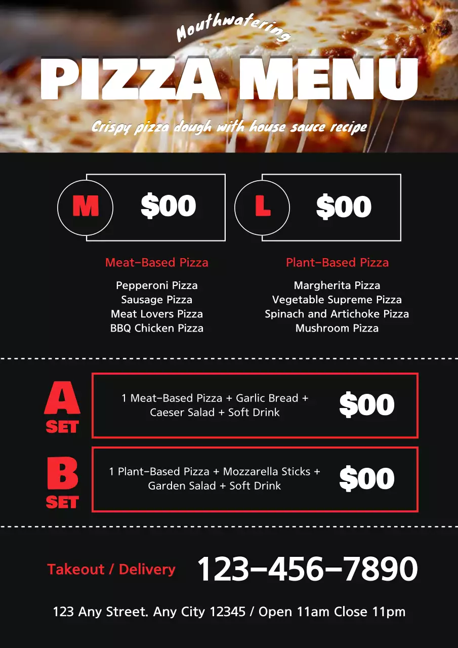 Black Modern Pizza Menu Poster