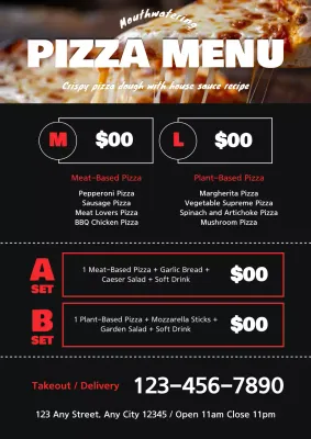Black Modern Pizza Menu Poster