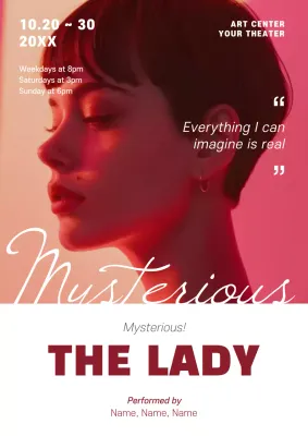 Promote a classy gig with a red and white photo of a female actress