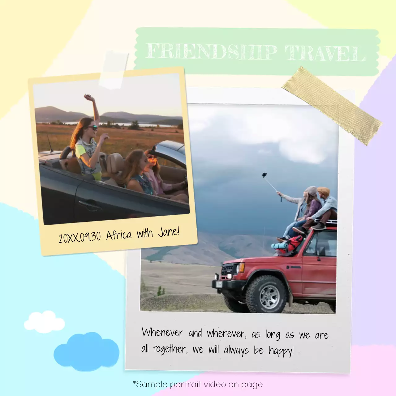 무지개색의 심플한 폴라로이드 여행일지 게시글