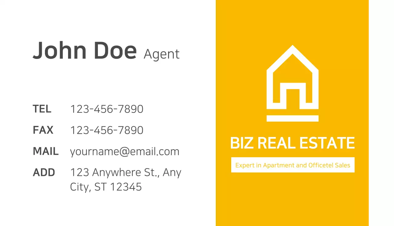 Yellow Minimal Real Estate Business Card
