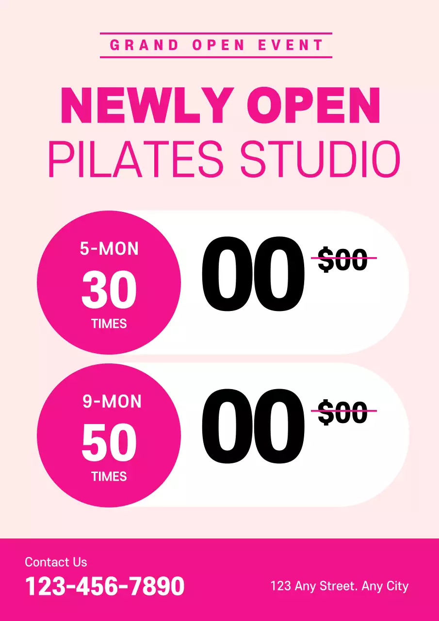 A pink and blue, neatly organized Pilates school open for business.