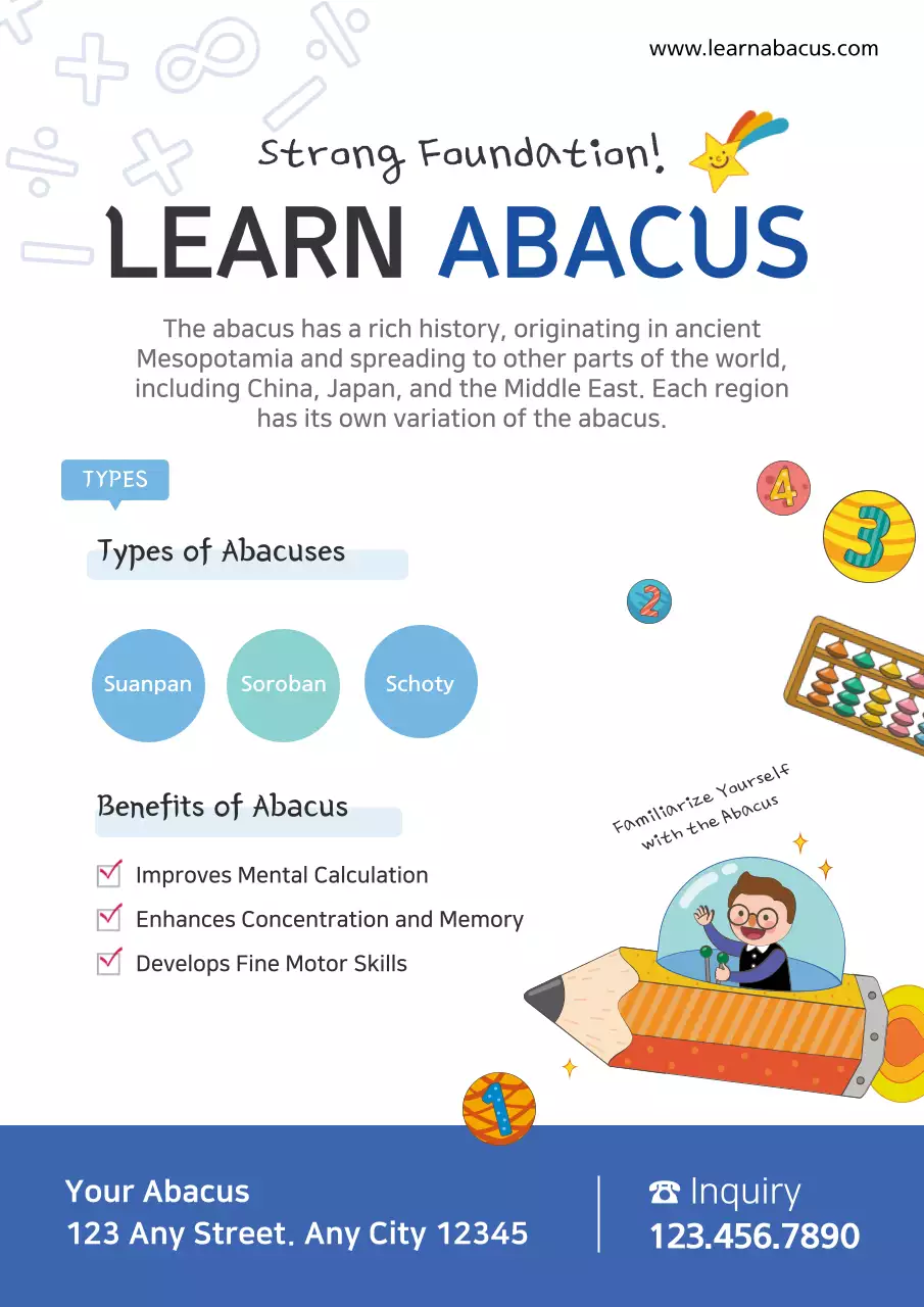 Blue Educational Abacus Guide Poster