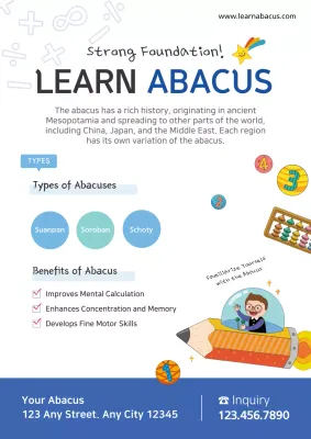 Blue Educational Abacus Guide Poster