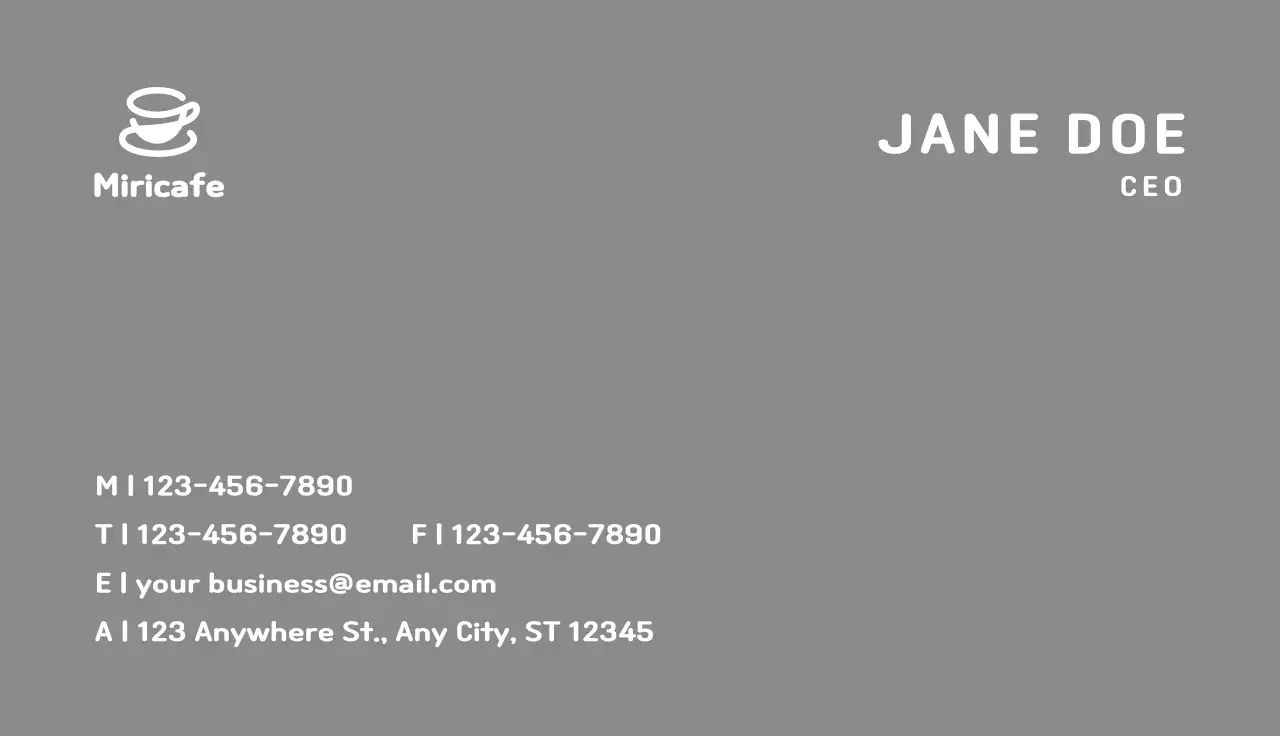 Grey Minimal Cafe Promotion Business Card