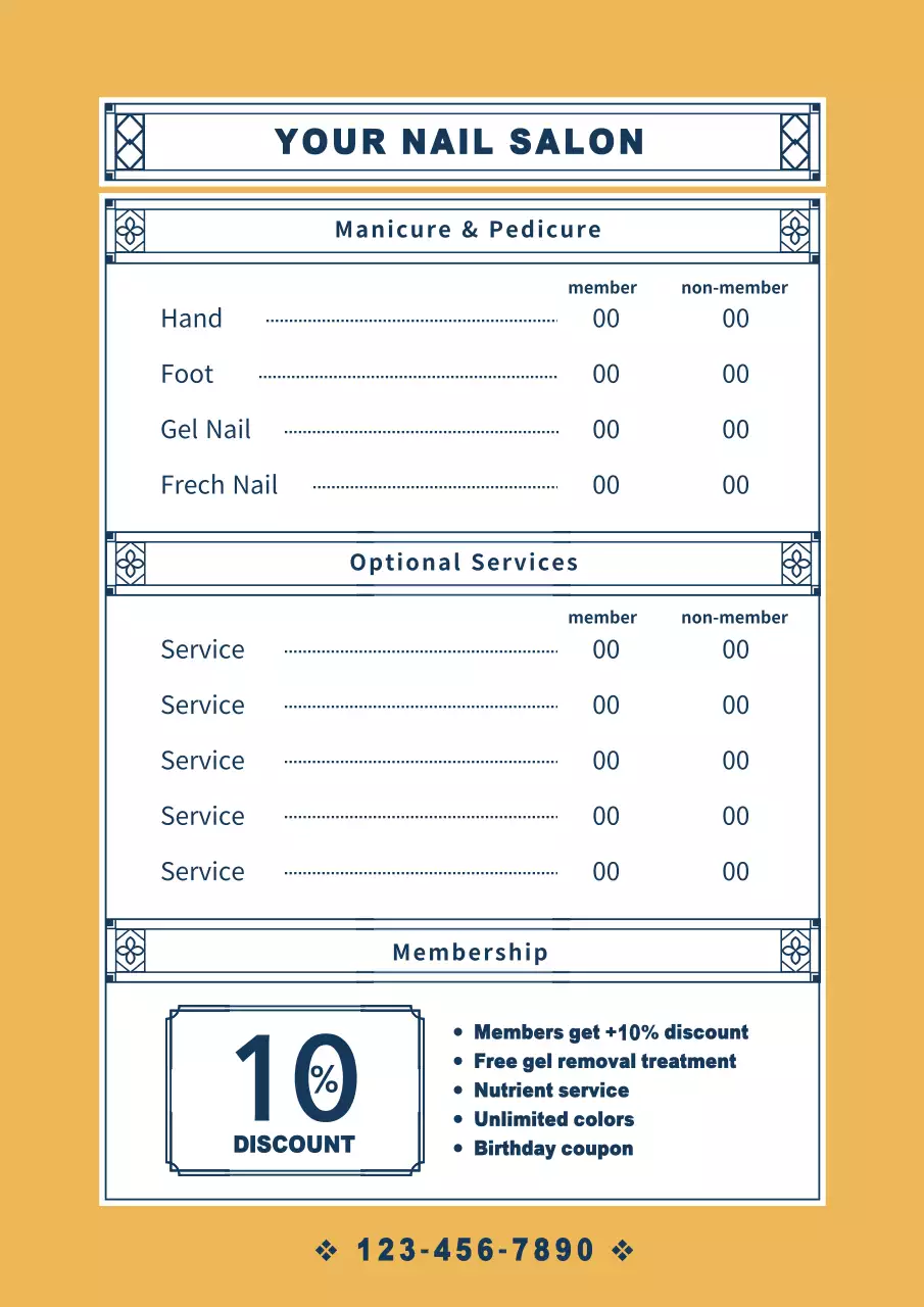 Yellow Minimal Nail Salon Menu Poster