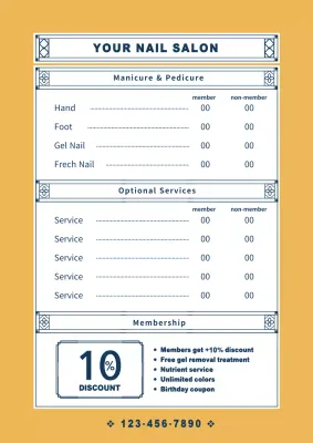 Yellow Minimal Nail Salon Menu Poster