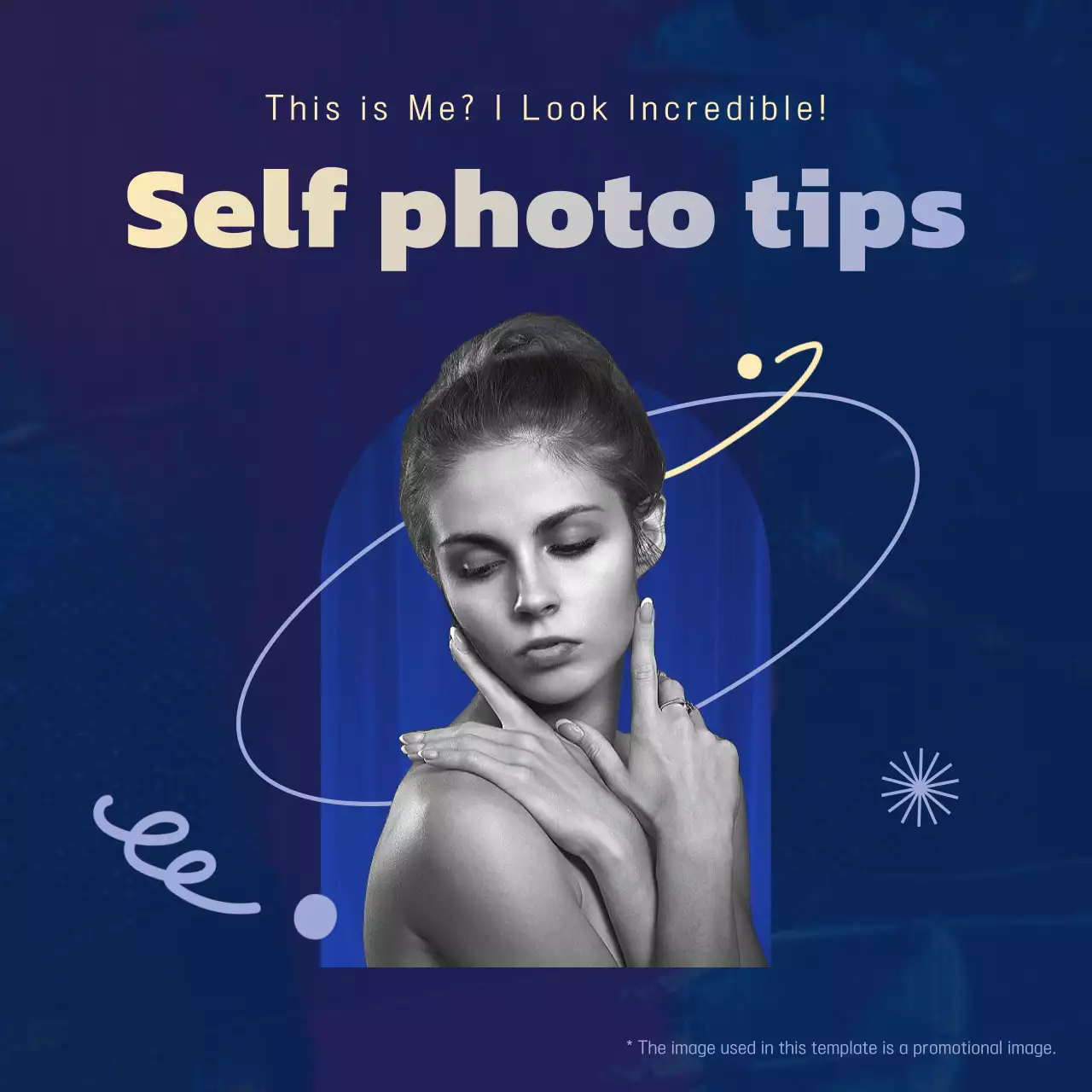 Promote simple black and white selfies in navy blue and yellow tips