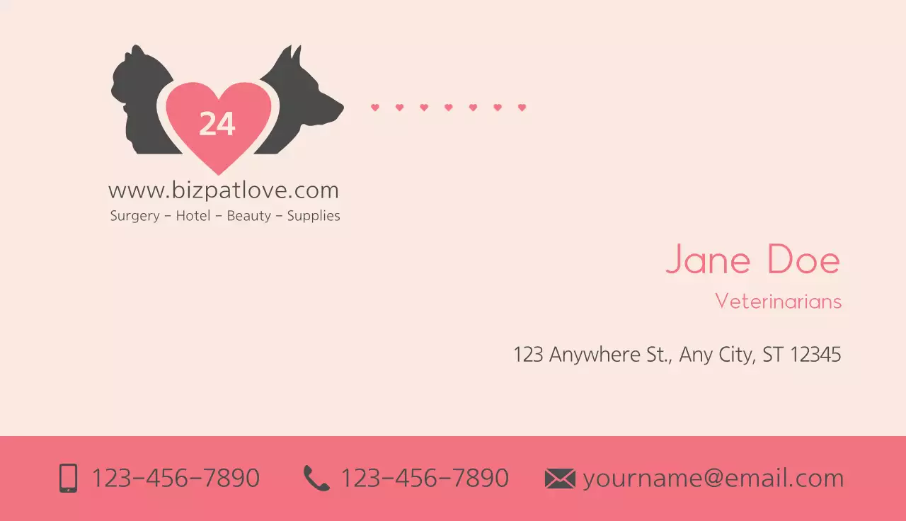 Pink Modern Veterinary Advertisement Business Card