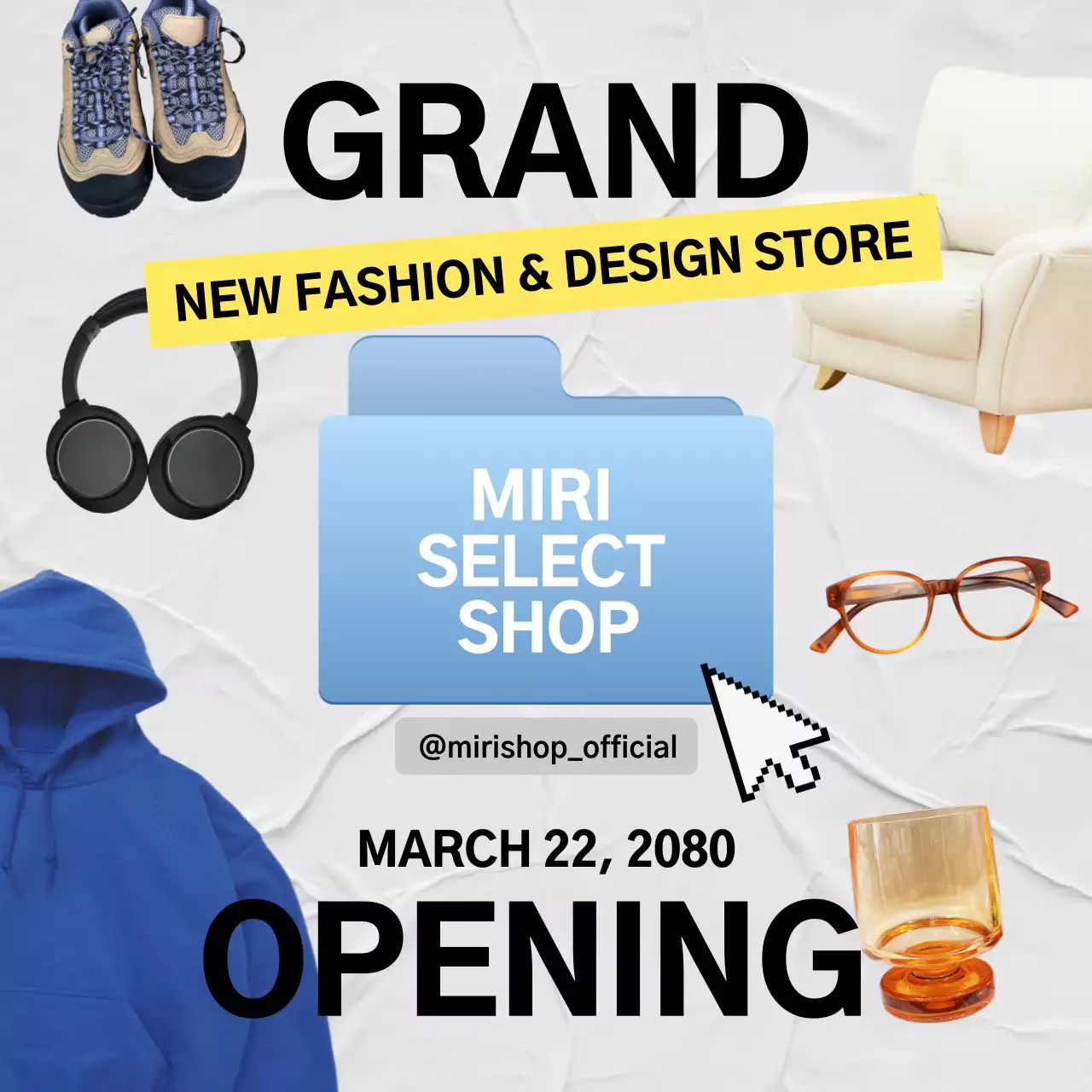 하얀색 바탕의 패션과 인테리어 잡화와 다양하게 모여 있는 편집샵 홍보용