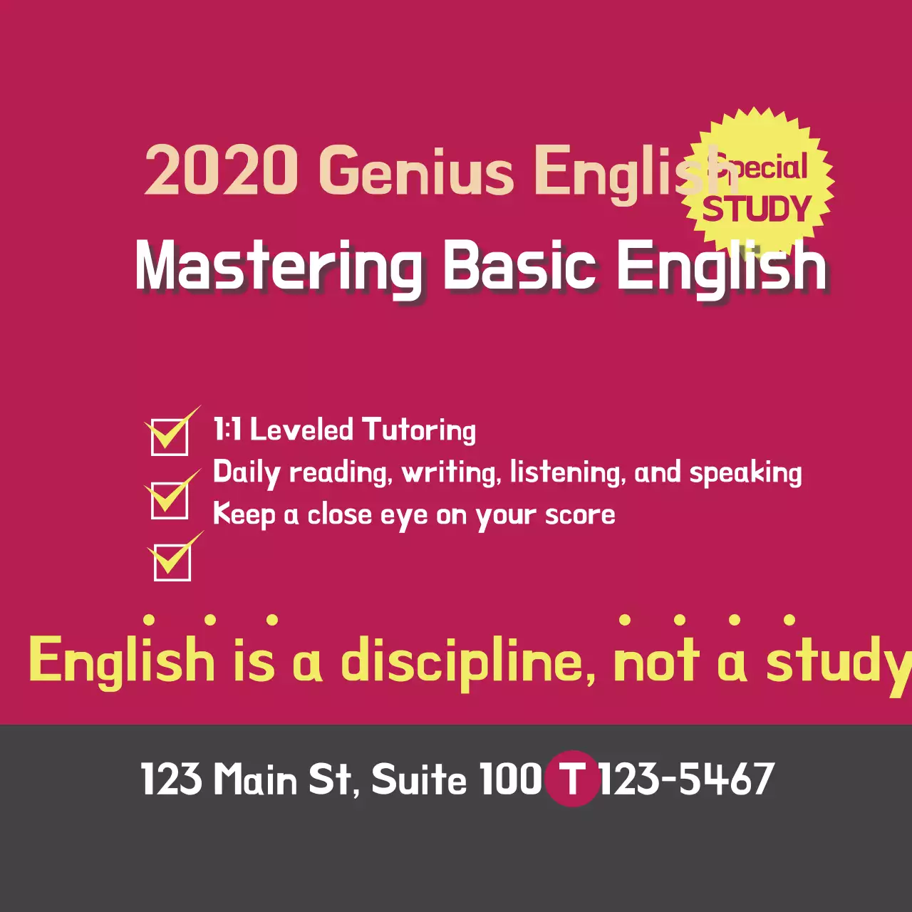 Red Simple English Promotion Banner