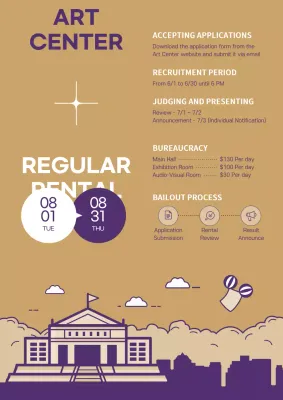 Purple-gold simple line illustration concept art gallery regular opening announcement