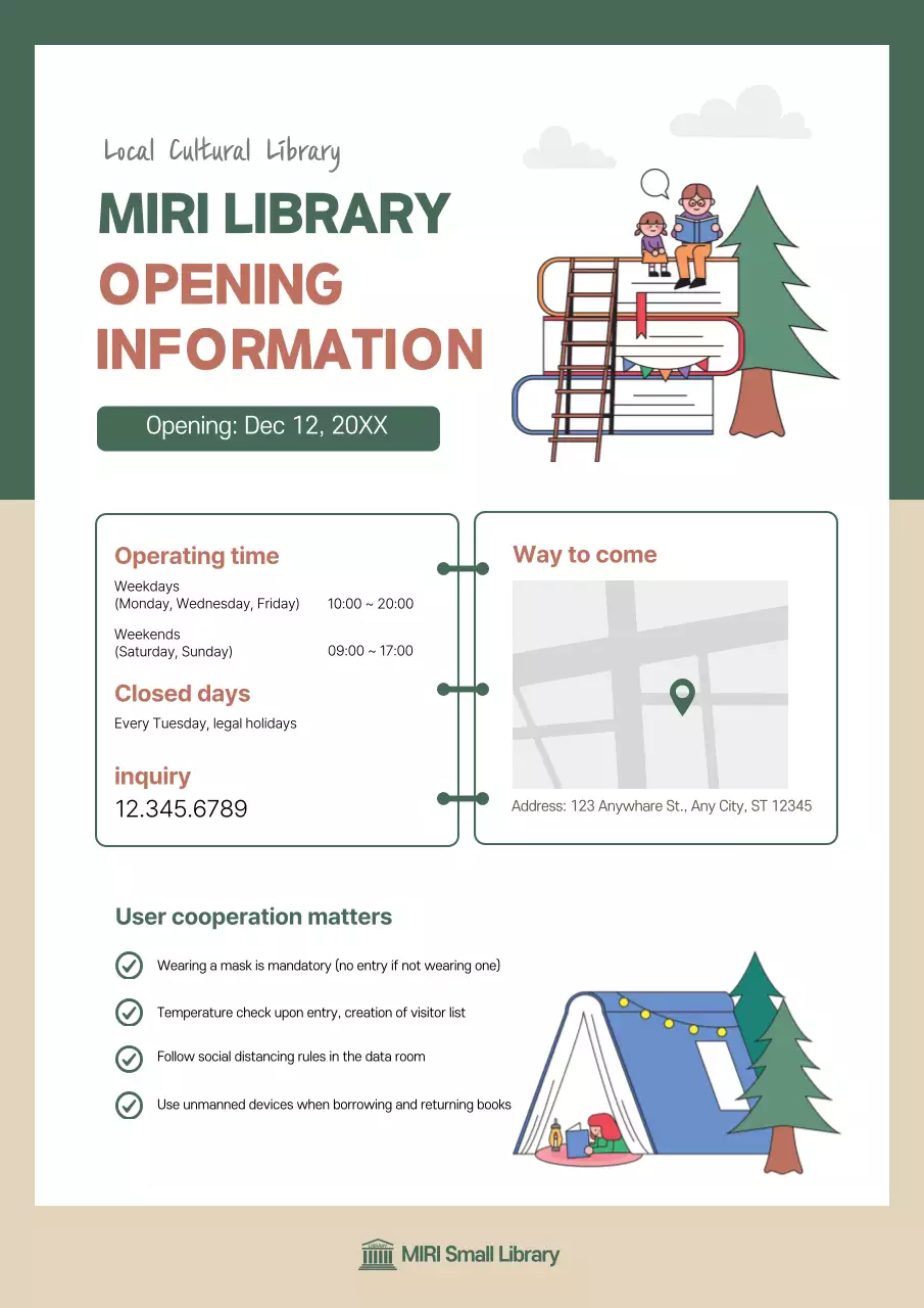 Green Minimal Library Announcement Poster