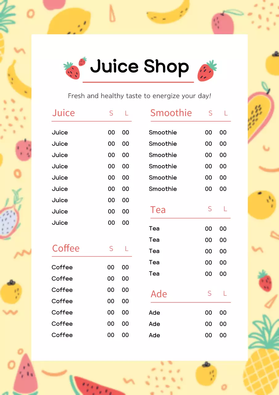 Yellow Playful Juice Menu Poster