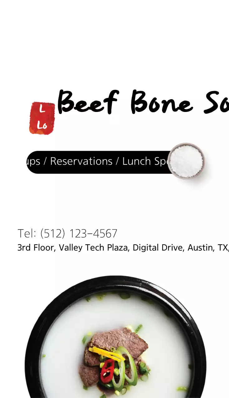 Danh thiếp quảng cáo súp truyền thống màu đen