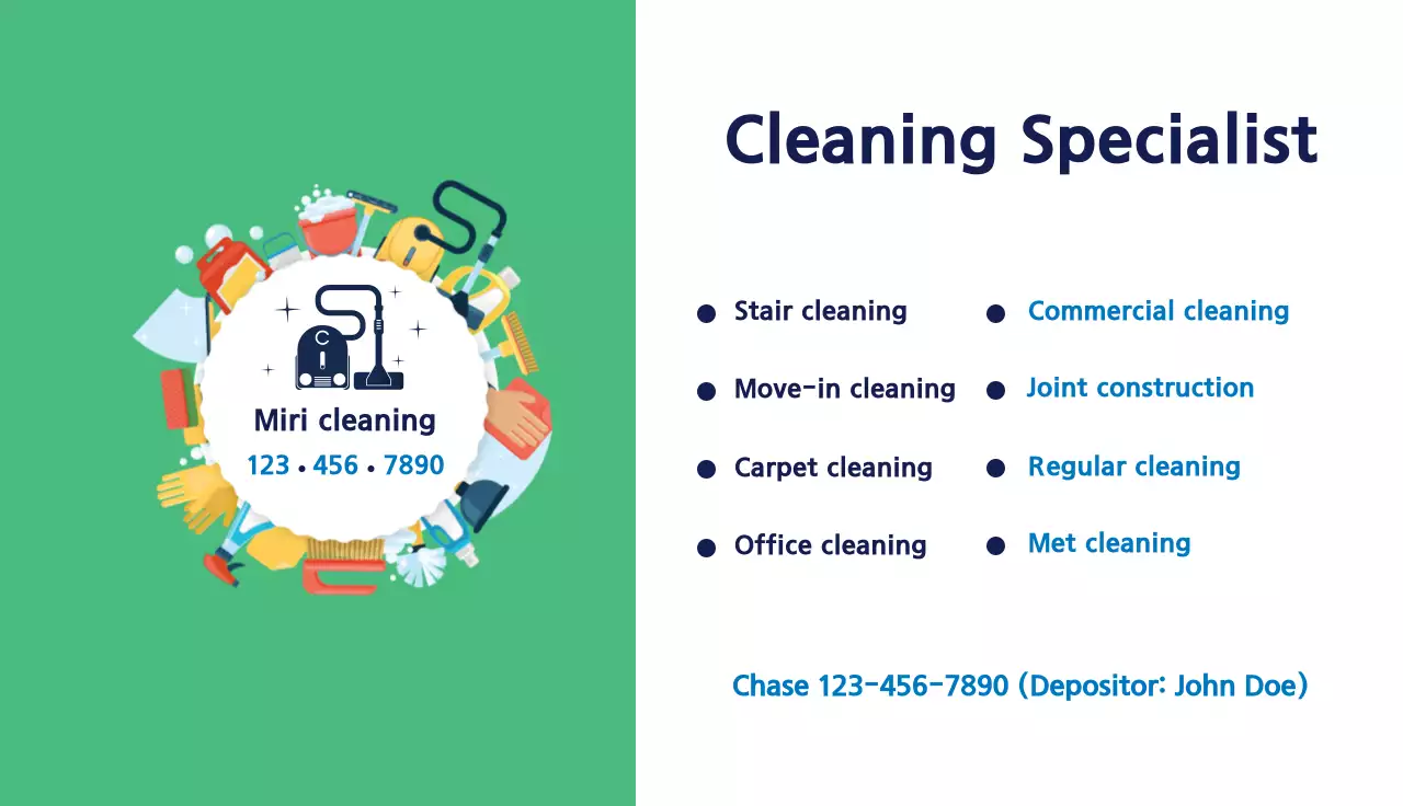 Green Modern Cleaning Advertisement Business Card