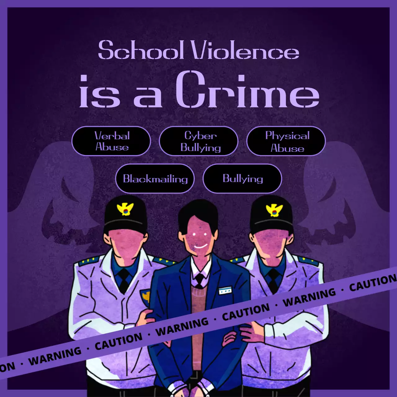 Types of school violence in purple and black