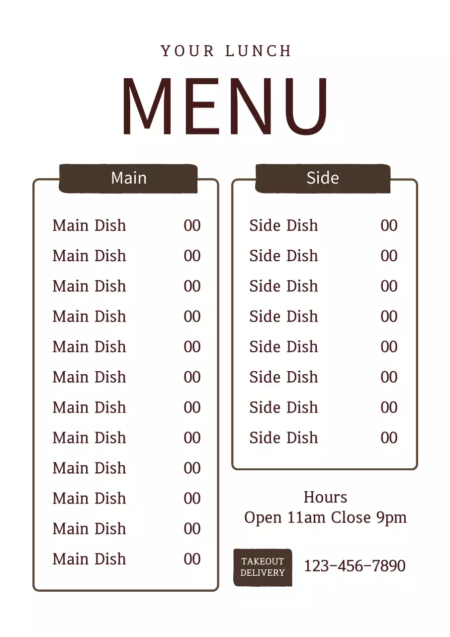 Brown Simple Lunch Menu Poster
