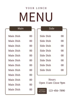 Brown Simple Lunch Menu Poster