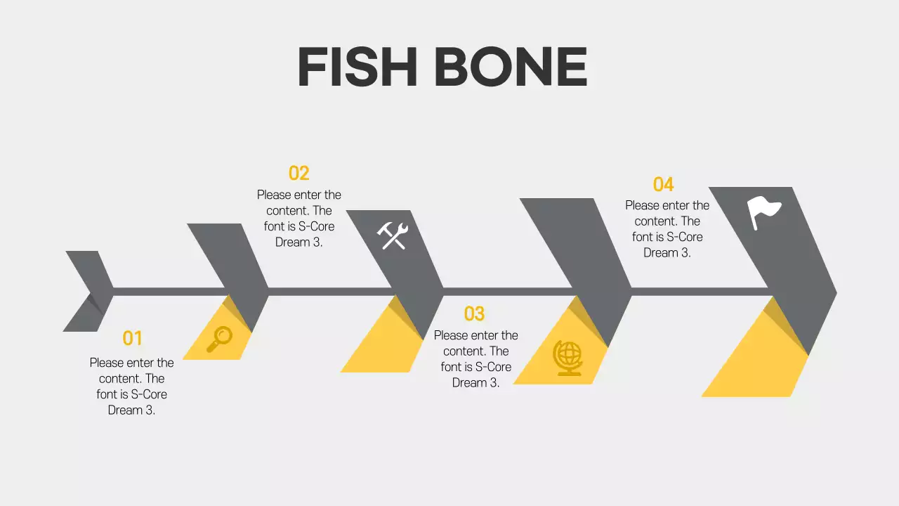 Illustrated fishbone in gray and yellow