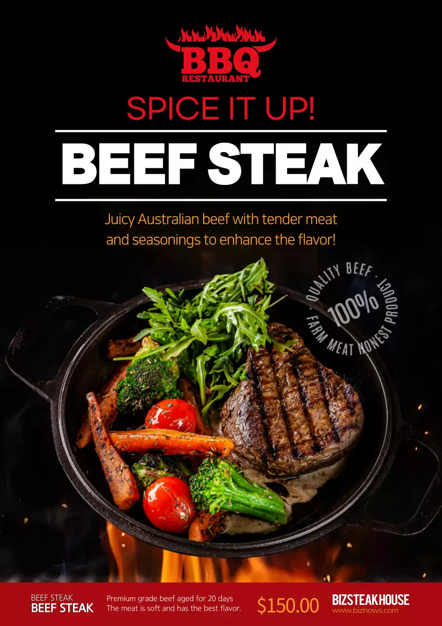 Red Rustic Steak Promotion Poster