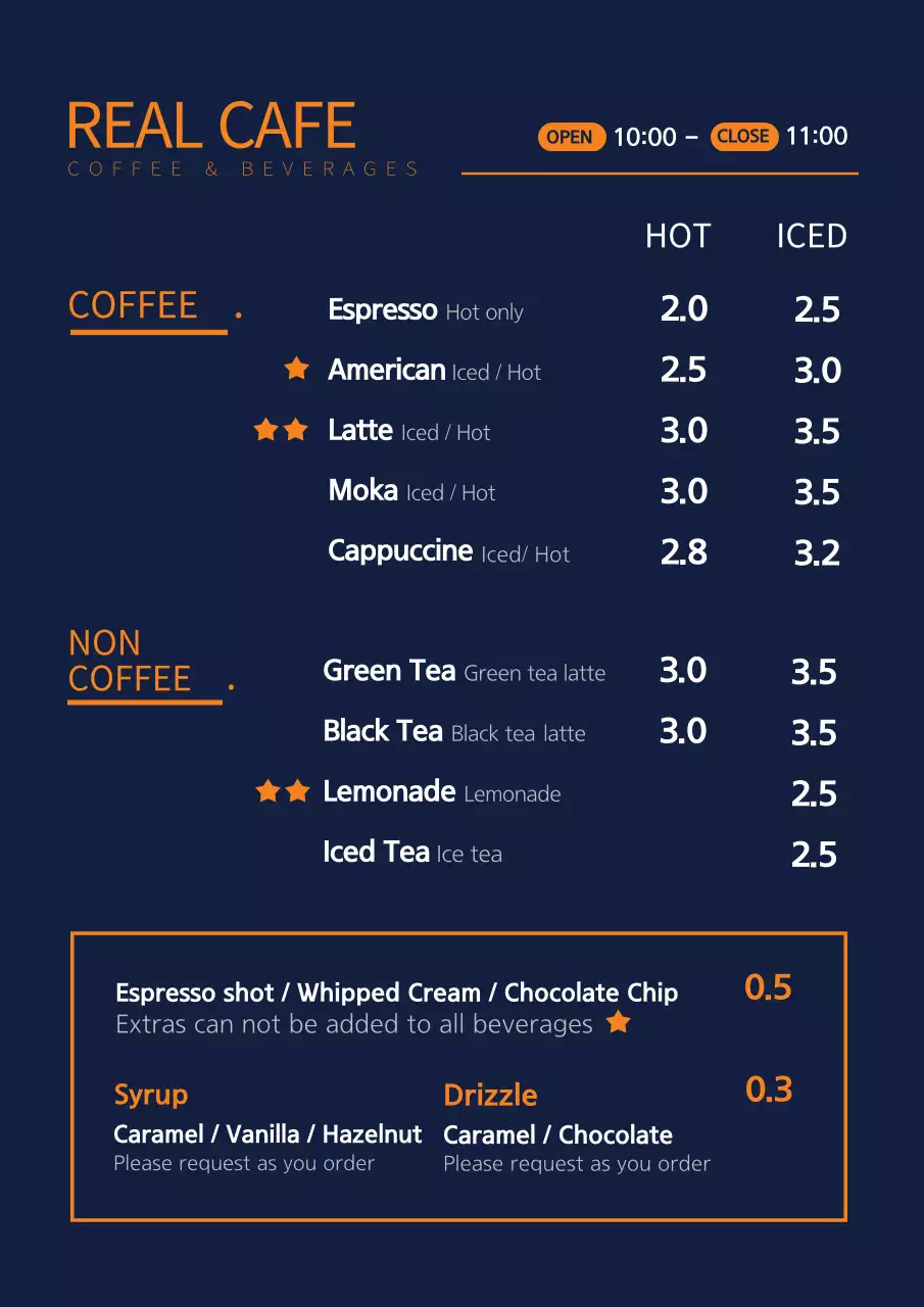 Navy Modern Cafe Menu Poster