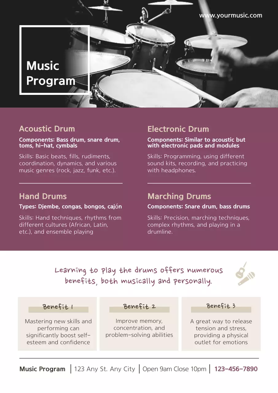 Purple Modern Drum Program Advertisement Poster