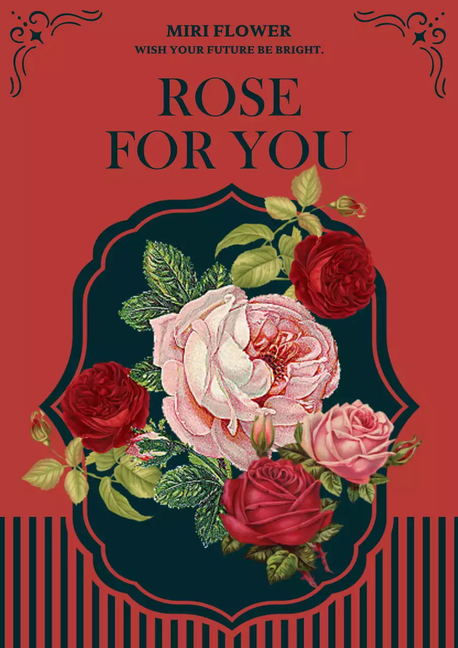 Poster Mời Hoa Cổ Điển Màu Đỏ