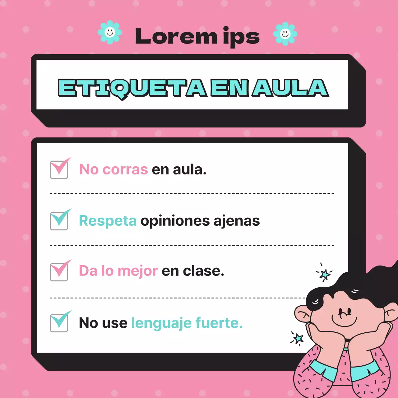 Aviso lindo de la escuela primaria en color azul del punto en el fondo rosado del punto