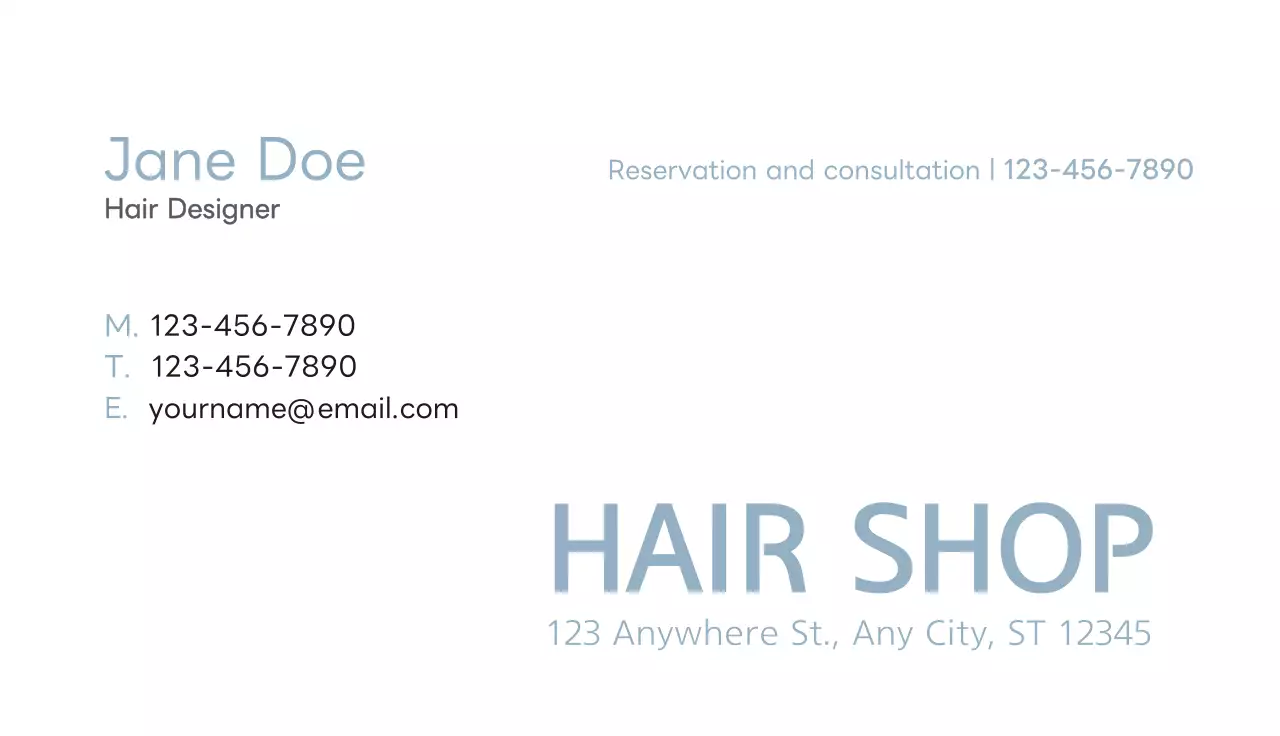 Blue Minimal Hair Advertisement Business Card