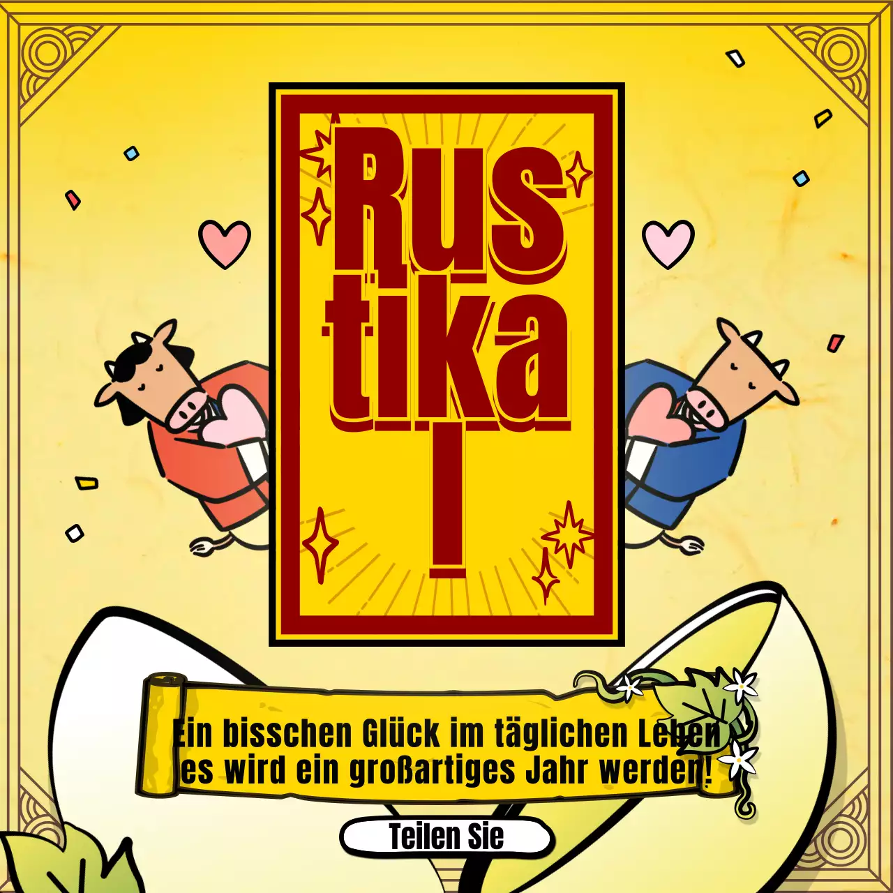 Neujahrs-Wahrsagerei mit der traditionellen gelben Kuh-Illustration