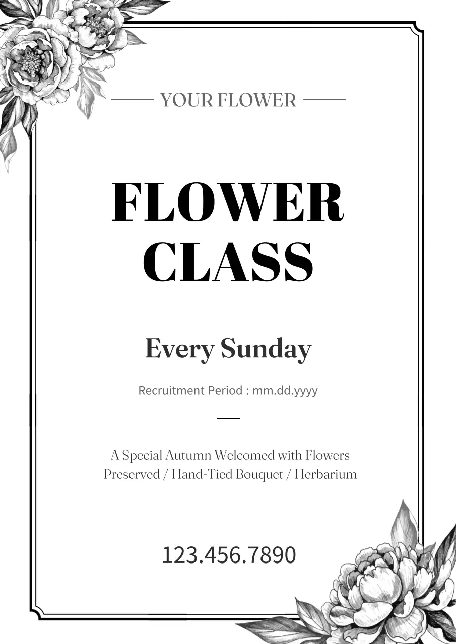 Black Elegant Flower Class Invitation Poster