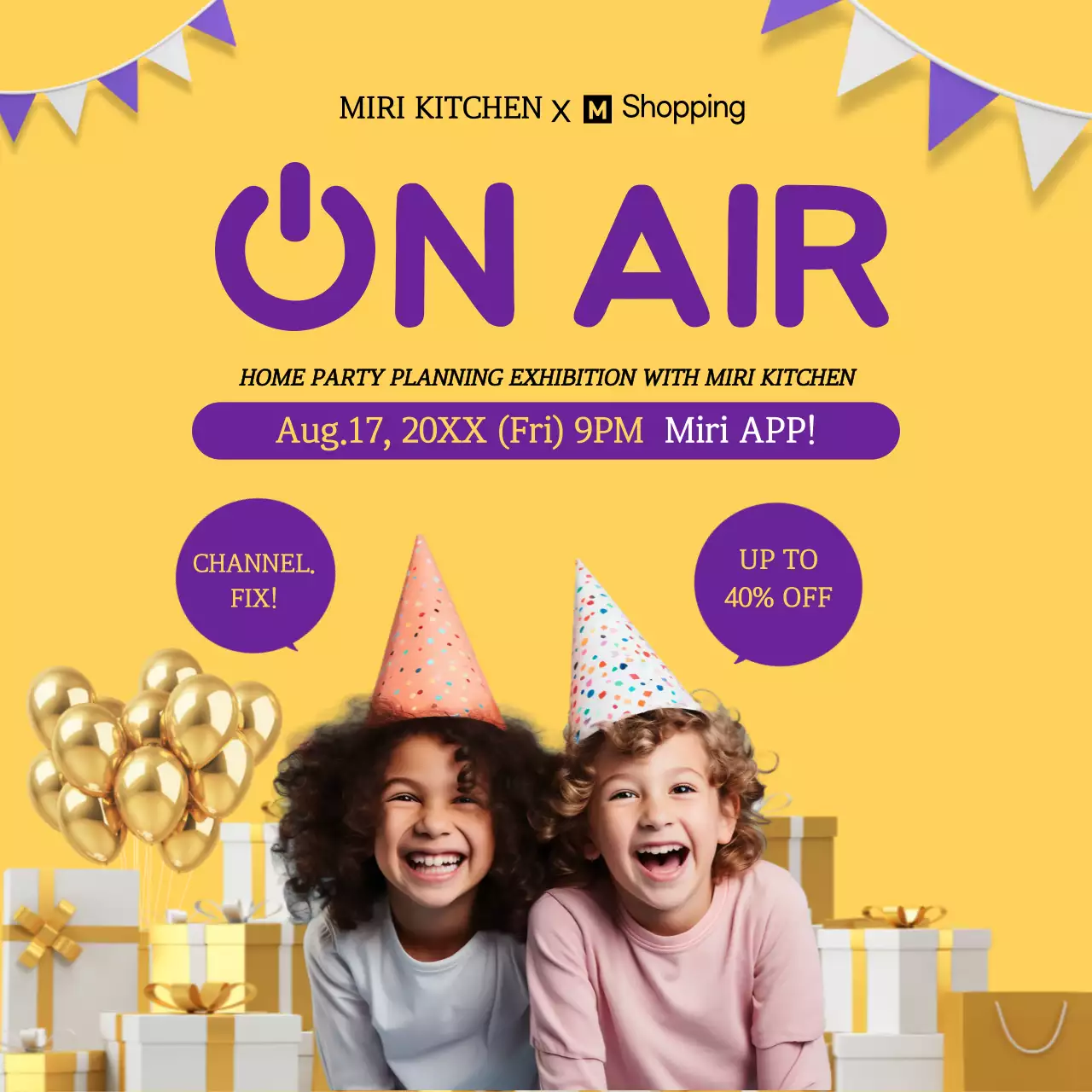 Yellow Modern Party Exhibition Social Media Post