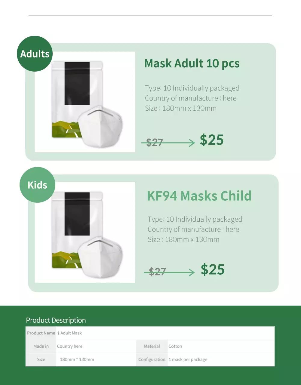 Poster Promosi Masker Wajah Modern Hijau