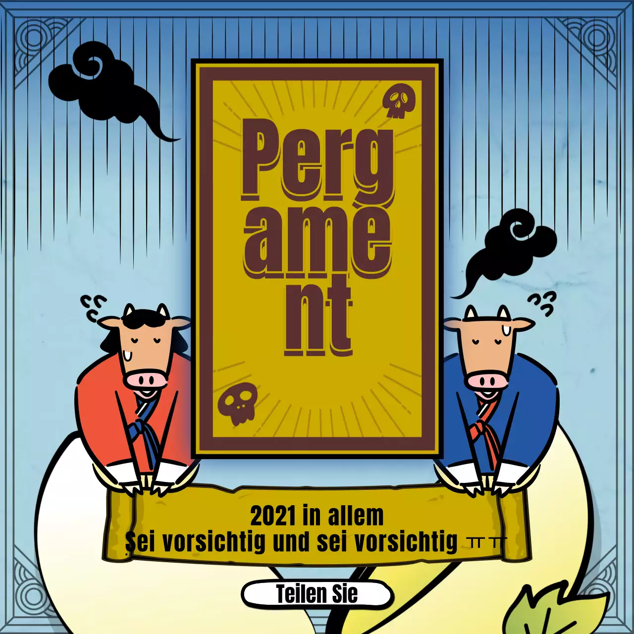 Neujahrs-Wahrsagerei mit der traditionellen gelben Kuh-Illustration