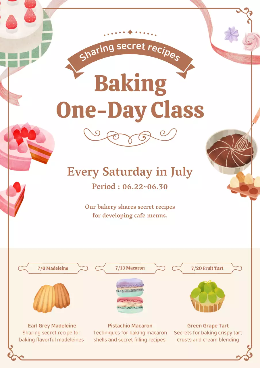 Beige Elegant Baking Class Invitation Poster