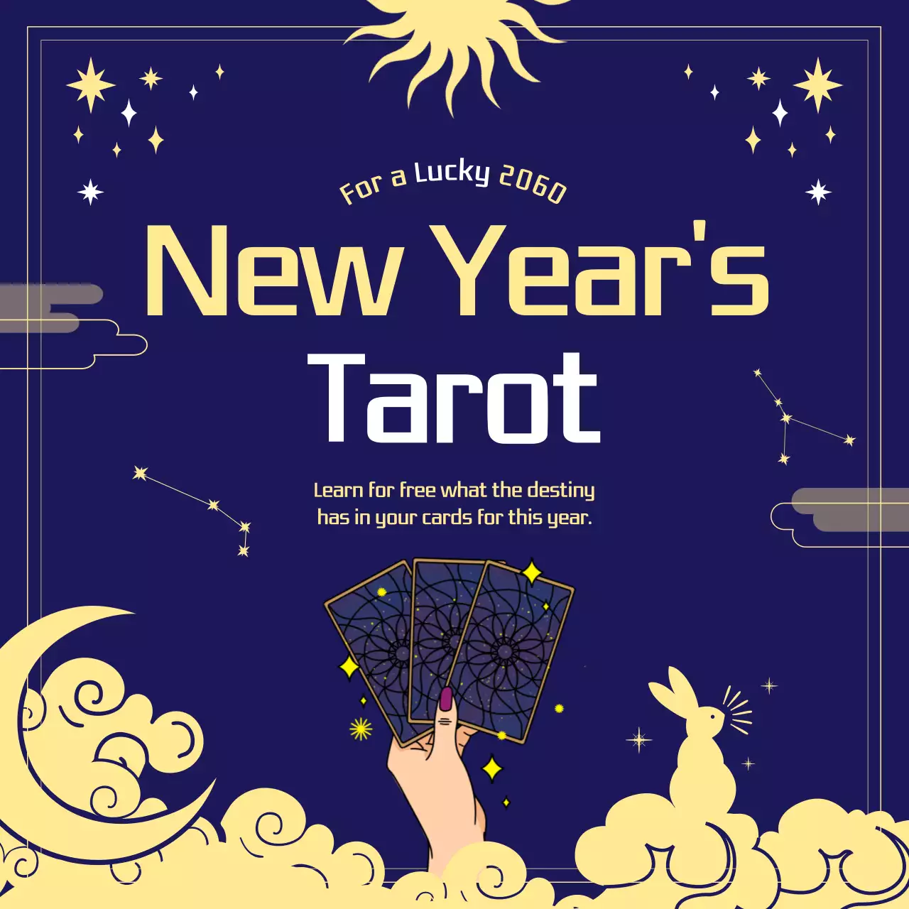 네이비 배경의 노란색 별자리 일러스트 신년 운세 타로