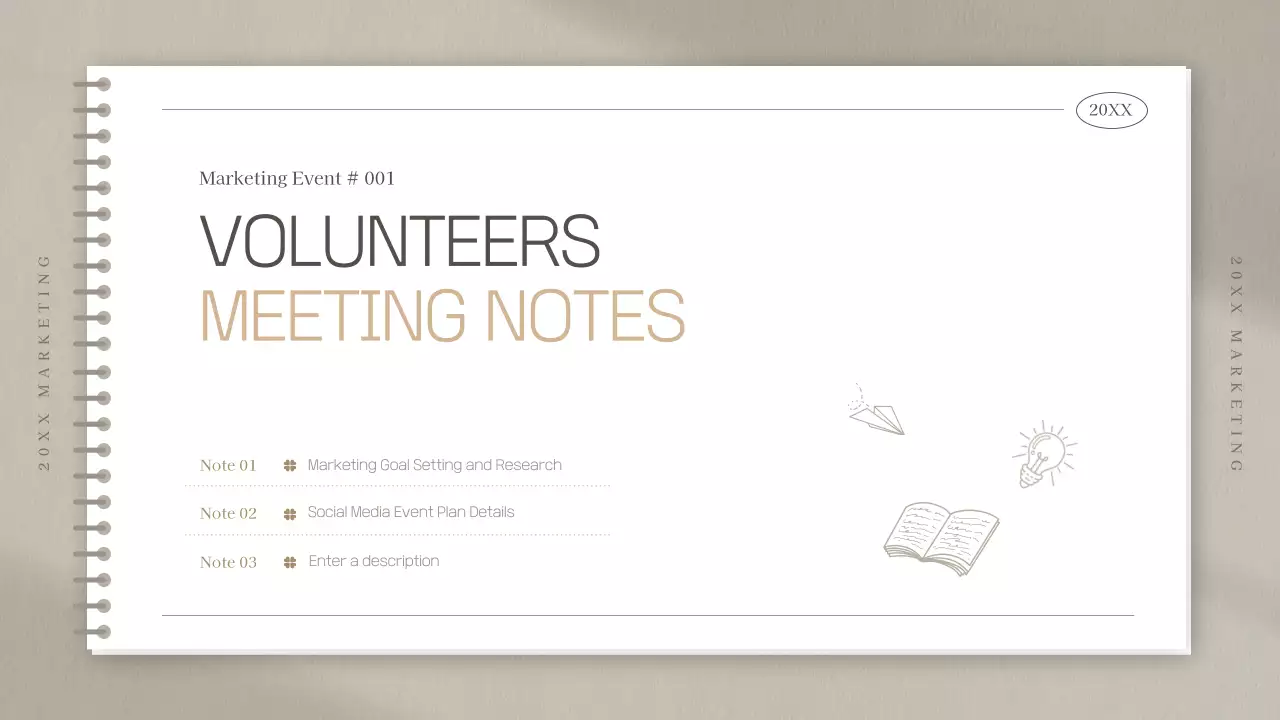 Marketing study meeting minutes in a simple beige notebook shape