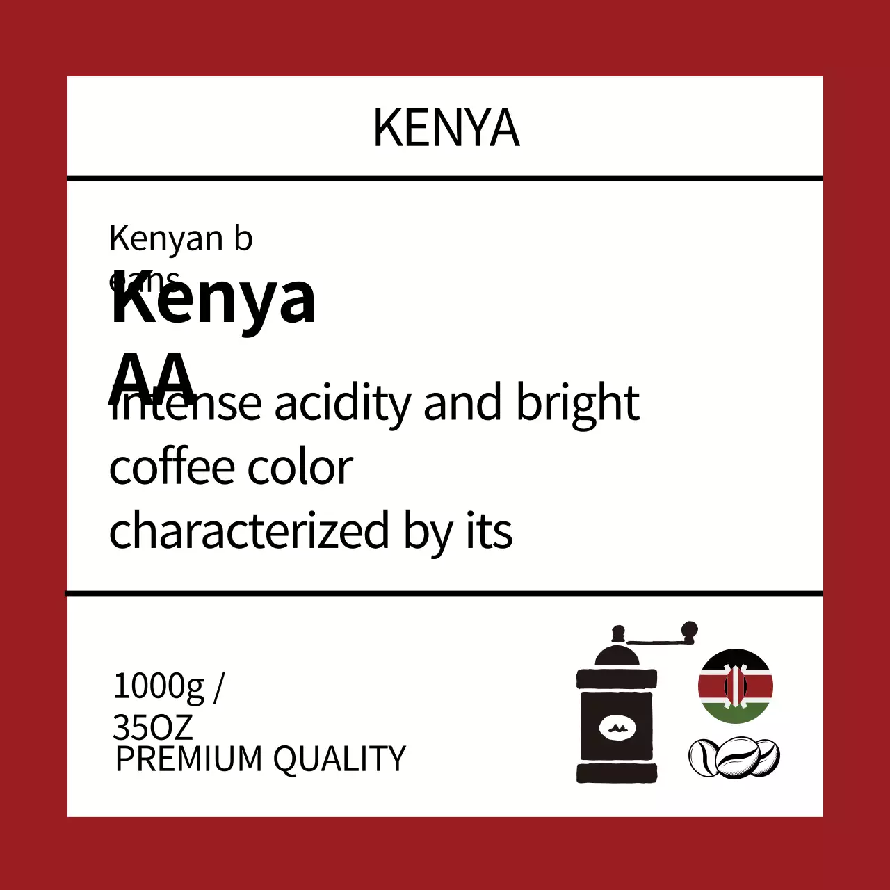 Neat coffee bean label with red illustration
